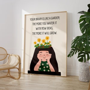 Plakat Boho Growth Mindset Brain do klas, motywujące cytaty dla dzieci, plakat uczuć, plakat doradczy, spokojny kącik, zestaw biuletynów