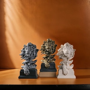 ヴィンテージ動物模造ブロンズライオン像 ライオンヘッド樹脂工芸品：リビングルーム、ポーチ、オフィス、家の装飾のためのモダンアート