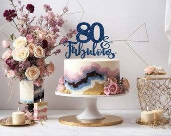 80 & Fabulous Glitter Cake Topper, Eightieth Birthday Party