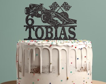 Personalized Glitter Racing Car Cake Topper, Formula One Theme