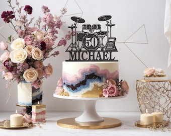 Custom Drum Kit Glitter Cake Topper, Personalized Name & Age