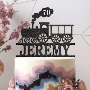 Custom Glitter Train Cake Topper, Personalized Name & Age