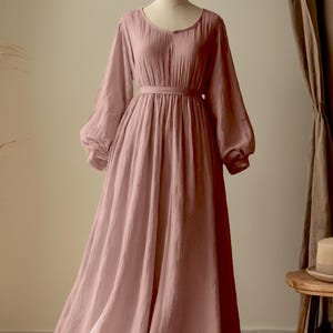 Vestido largo de lino hecho a mano: manga larga, estilo cottagecore medieval