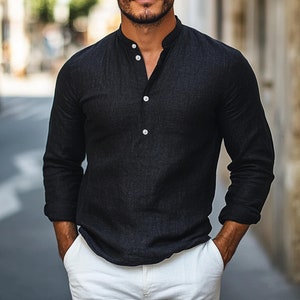 Striped Linen Cotton Henley Shirt: Men&#39;s Retro Summer Top