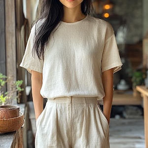 Loose Linen Cotton Top: Long Sleeve Breathable Tunic