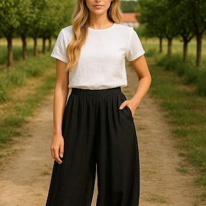 Women Elastic Waist Linen Pants /Handmade Boho Harem Trouser /Yoga Pants/  / Soft Boho Cotton Trousers / Linen Pant Side Pocket