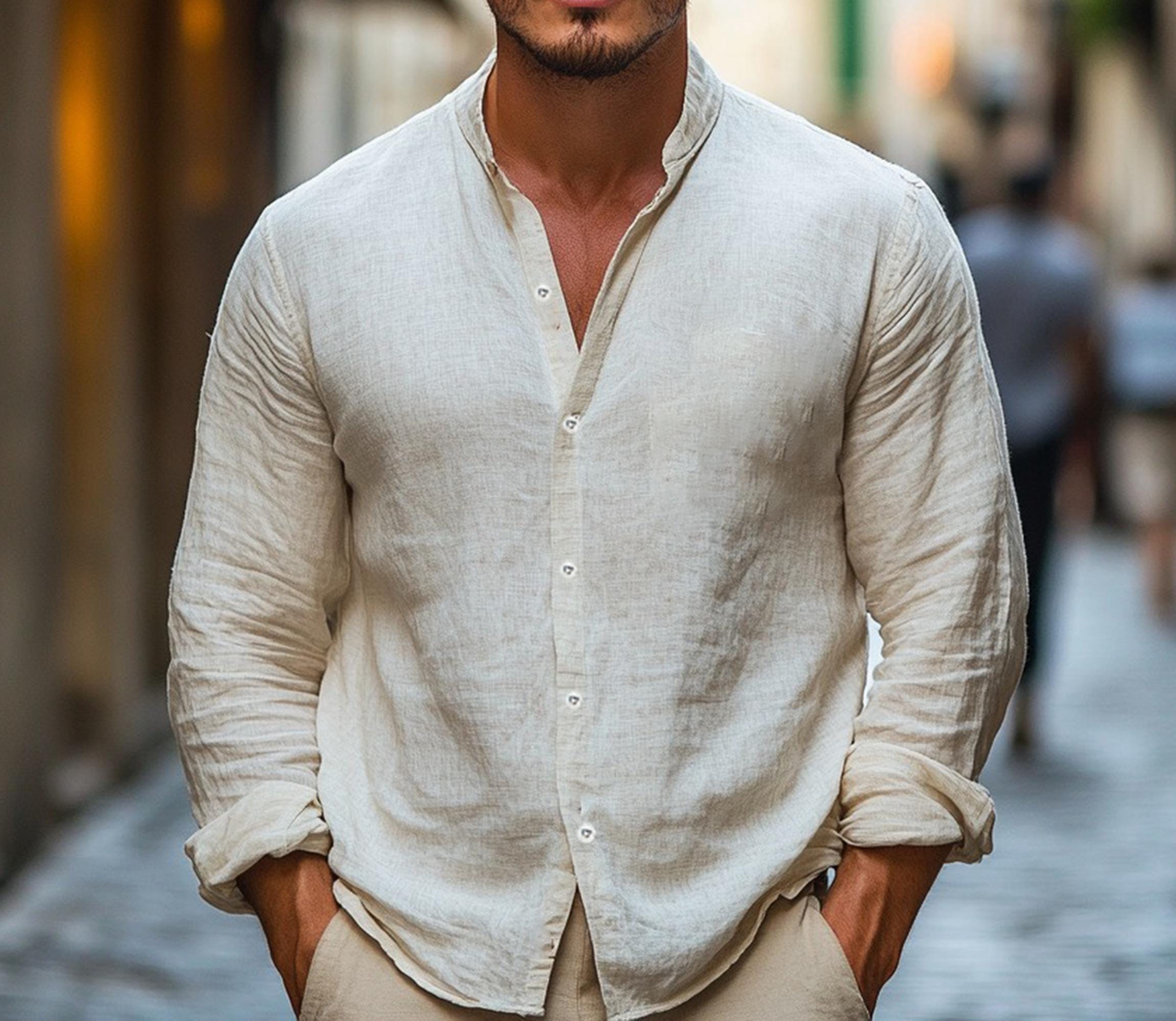 Herren Leinen Henley Shirt: Lässiges Retro Sommer Top