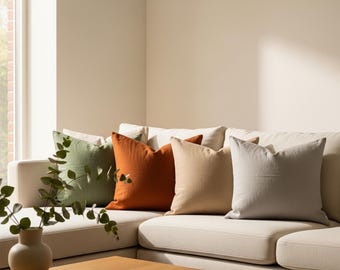 Soft Linen Pillow Cover: Rustic Throw Cushion, Various Colors