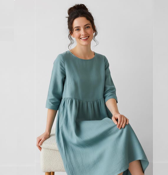 Midi Dresses Basic Linen Dress Women Linen Maxi Dress Linen Loose