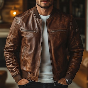 Blouson en cuir fait main pour homme, motard en peau de mouton, Blouson moto en cuir véritable pour homme