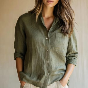 Linen Cotton Blend Shirt: Long Sleeve Breathable Tunic