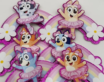 Décorations pour cupcakes inspirées des ballerines de chiot bleu | Décorations de fête d'anniversaire personnalisées sur le thème de la danse | Pics à cupcakes personnalisés