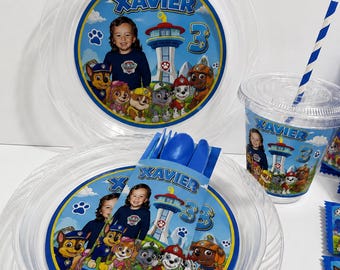 Custom Paw Patrol Birthday Party Plates, Cups, Utensils, Puppy Theme Decorations