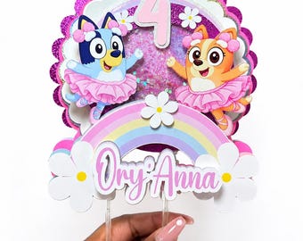 Blue Puppy Ballerina Inspired Cake Topper | Personalized Dance Theme Birthday Cake Decoration | Custom Party Decor