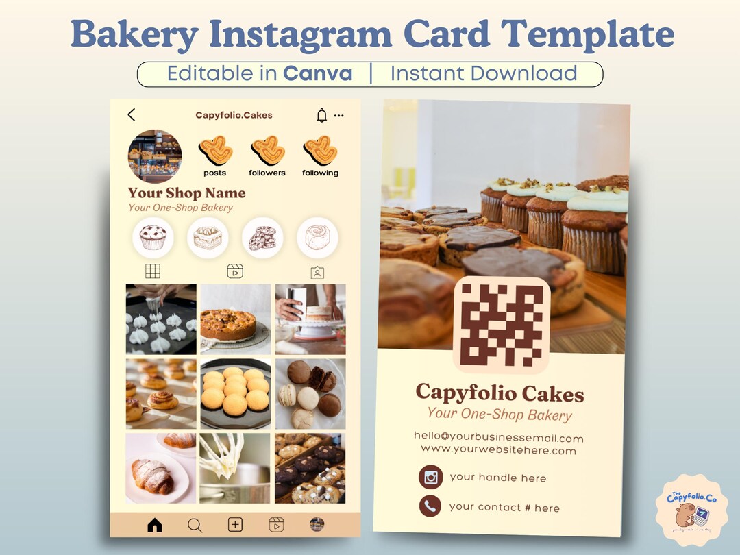 Bakery Business Card Template, Baking QR Code Business Card Editable ...
