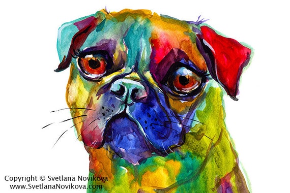 PUG dog 11x14 art PRINT reproduction of painting impressionism suitecase