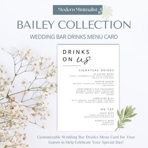 Wedding Bar Drinks Menu Sign | Card, Bailey Collection, Modern Minimalist
