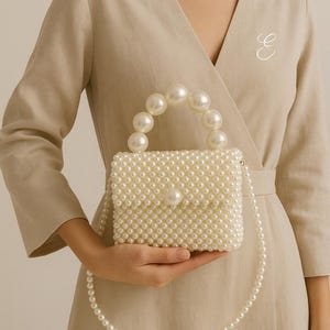 Elegante bolso de mano con cuentas de perlas, estilo vintage, bolso de mano con asa y correa, para boda, lujo, fiesta, regalo para ella.