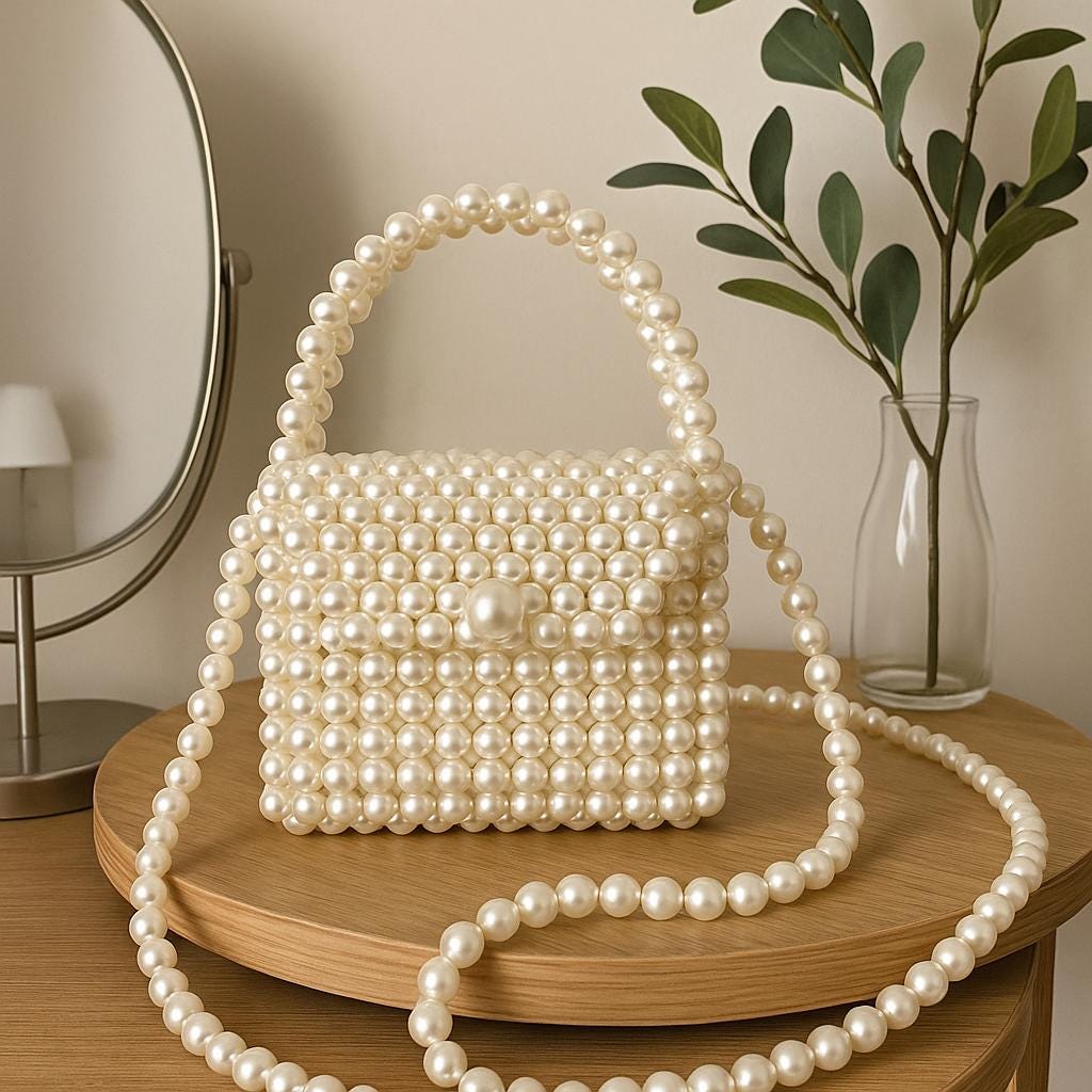 Pearl Beaded Crossbody Purse: Handmade Mini Evening Clutch