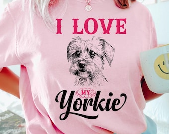 Shirt I Love My Yorkie, schattige Yorkie moeder graphic T-shirt, hondenliefhebber cadeau T-shirt, trui Yorkshire Terrier, huisdier ouder grappig hondenshirt