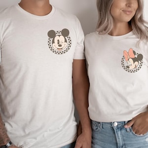 Camicia tascabile a quadri Disney retrò, camicia coordinata per la famiglia Disney, camicia a quadri di Topolino e Minnie, camicia Disney per gruppi