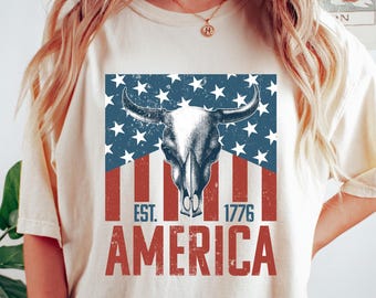 1776 Western America Shirt - Vintage Patriotic Skull Tee - USA Cowgirl 4th of July Shirt - Distressed Country T-Shirt - Cowboy Sweatshirt
