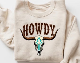 Sudadera con calavera de toro estilo bohemio, suéter del lejano oeste, camiseta con calavera de vaca, camiseta con estampado del oeste, camiseta de concierto country, camiseta vaquera, regalo de vaquera