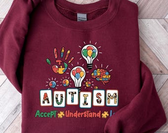 Sudadera de concienciación sobre el autismo, camiseta "Aceptar, comprender, amar", regalo de apoyo para el autismo, camiseta de pieza de rompecabezas, regalo para profesores de educación especial