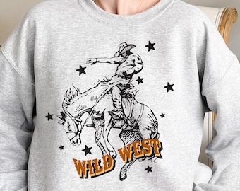 Wild West Bucking Bronco Horse T-shirt, Cowgirl Rodeo Sweatshirt, Cowboy Shirt, Wild Western Shirt, Womens Western Shirt, Trendy Graphic Tee