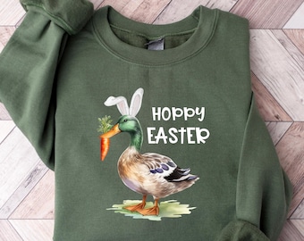 Bunny Ears Duck Sweatshirt, Easter Duck Shirt, Duck Lover Easter Sweater, Trendy Duck Tee, Duck Mom Easter Gift,Easter Bunny Tee,Goose Shirt