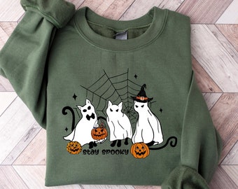 Cat halloween sweatshirt, ghost cat shirt, Halloween Sweater, Halloween Cat Shirt, Cat Lover Shirt, Black Cat Shirt, Spooky Season Shirt