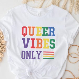 Queer Vibes Only Shirt, Bold LGBTQ Pride Rainbow Tee, Colorful Queer Graphic Top, Funny Gay Pride Shirt, Festival Outfit, Pride Gift