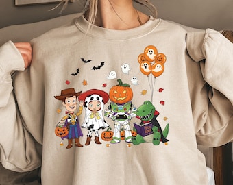 Toy Story Halloween Sweatshirt - Unique Graphic Sweatshirt with Trick-or-Treating Characters, Perfect Family Shirt, Cozy Spooky Season Gift