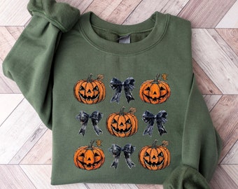 Retro Fall Pumpkin Bow Sweatshirt, Fall Coquette Bow Sweatshirt, Autumn Pumpkin Tee, Fall T-Shirt , Autumn Sublimation Design, Autumn Shirts