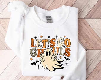 Let's Go Ghouls Halloween Shirt, Retro Halloween Ghost T-shirt, Dziecięca koszulka Halloween, Dziewczęca koszulka z grafiką Halloween, Damska koszulka Halloween