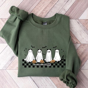 Cute Ghost Cats Halloween Sweatshirt, Ghost Cat Halloween Shirt, Spooky Season, Cat Lover Gift, Halloween Gift Cats Owner, Halloween Cat Tee