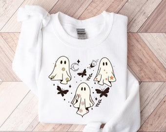 Sudadera de fantasma de Halloween, linda camiseta de Halloween, camiseta de mujer de Halloween, camiseta de temporada espeluznante, camiseta de truco o trato, regalo para Halloween