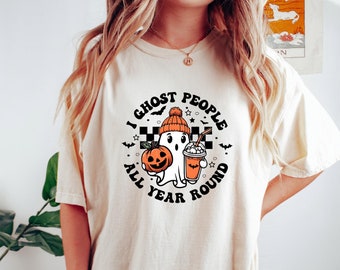 Sudadera con fantasmas adorables, camiseta espeluznante divertida, camiseta de Halloween para mujer, camiseta de fiesta de Halloween, camiseta de fantasmas para mujer, temporada espeluznante, camiseta de fantasmas de otoño
