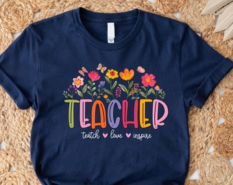 Floral Lehrer Shirt, Lehrer T-Shirt, Retro Lehrer T-Shirt, Lehrer Wertschätzung Geschenk für Lehrer T-Shirt, Teach TShirt, Lehrer Leben Shirt
