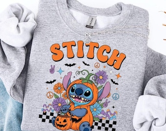 Stitch Halloween Sweatshirt, Stitch Pumpkin Costume, Spooky Season T-Shirt, Disney Halloween Shirt, Stitch Lover Gift, Trick or Treat Merch