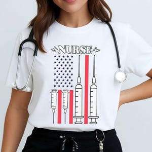 Nurse American Flag Shirt, 4th of July RN Syringe Tee, Patriotic Nurse T-Shirt, Medical Hero Gift, Nurse Life Shirt, Independence Day