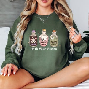 Pick Your Poison Sweatshirt, Witchy Herbal Jars Shirt,Potion Love Shirt, Witchcore Aesthetic Shirt, Halloween shirt for Women, Witchy Tshirt