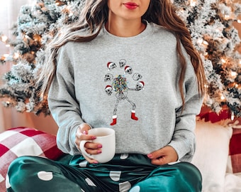 Christmas Dancing Skeleton Sweatshirt, Skeleton Christmas Shirt, Christmas Lights Shirt, Christmas Crewneck, Holiday Sweater, New Year Shirt