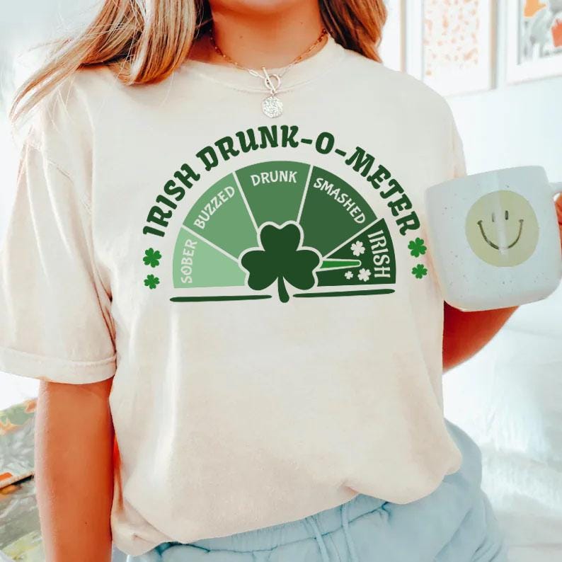 Irländsk Drunk O Meter-t-shirt, rolig St Patricks Day-tröja, irländska älskare och St Patricks Day, 90-tals Y2K-tröjor, St Patricks Day- och pubtröja, öltröja bild 2