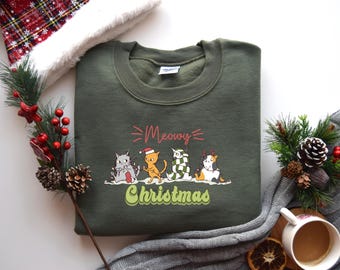 Meowy Christmas Sweatshirt, Happy Cat Year Shirt, Funny Christmas Cat Shirt, Christmas Gift for Cat Mom, Cat Lover Christmas Shirt,Cat Shirt