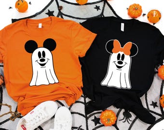 Retro Mickey Minnie Halloween Couple Shirts, Mickey Ghost Shirt, Minnie Ghost Shirt, Spooky Season Shirt, Disney Halloween Shirt