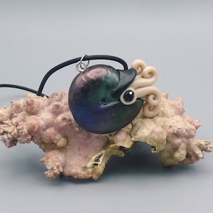Deep Space Nautilus Necklace, Handmade Polymer Clay Jewelry