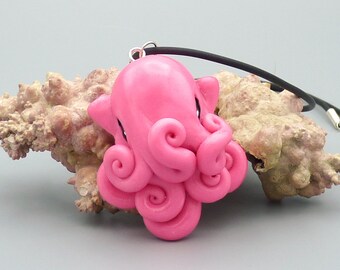 Pink Candy Octopus Necklace - Handmade Polymer Clay Kawaii Jewelry