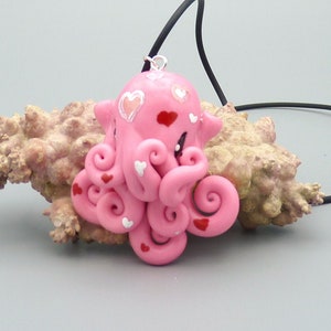 Octopus Love Necklace, Kawaii Polymer Clay Cephalopod Jewelry