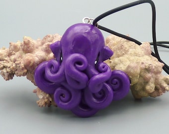 Deep Purple Octopus Necklace - Handmade Polymer Clay Jewelry